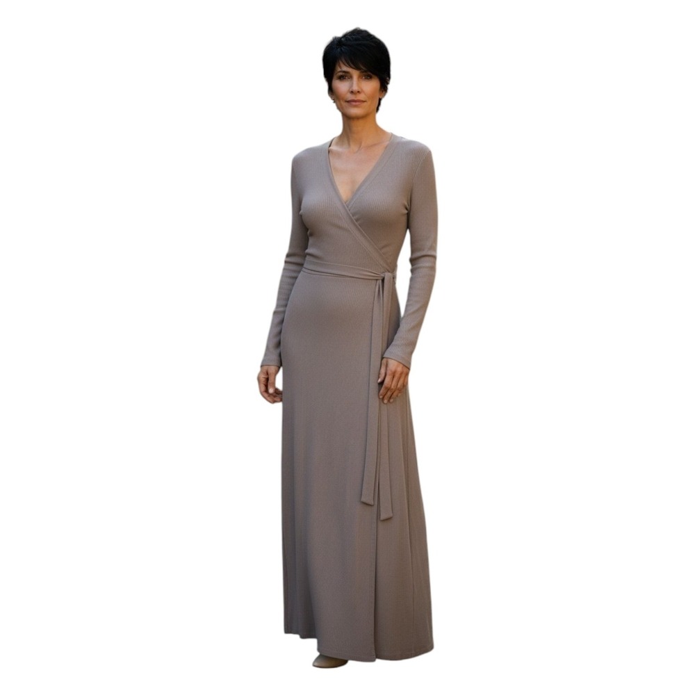 Barefoot Dreams NEW Ultra Soft Rib Wrap Dress Taupe Gray Lounge Coastal NWT S